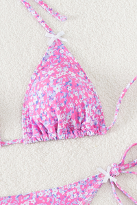 Women's Floral Print Tie Side Triangle Cup Bikini