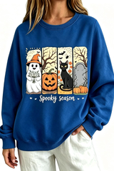 Women's Fall Halloween Spooky Print Thin Relaxed Sweatshirt