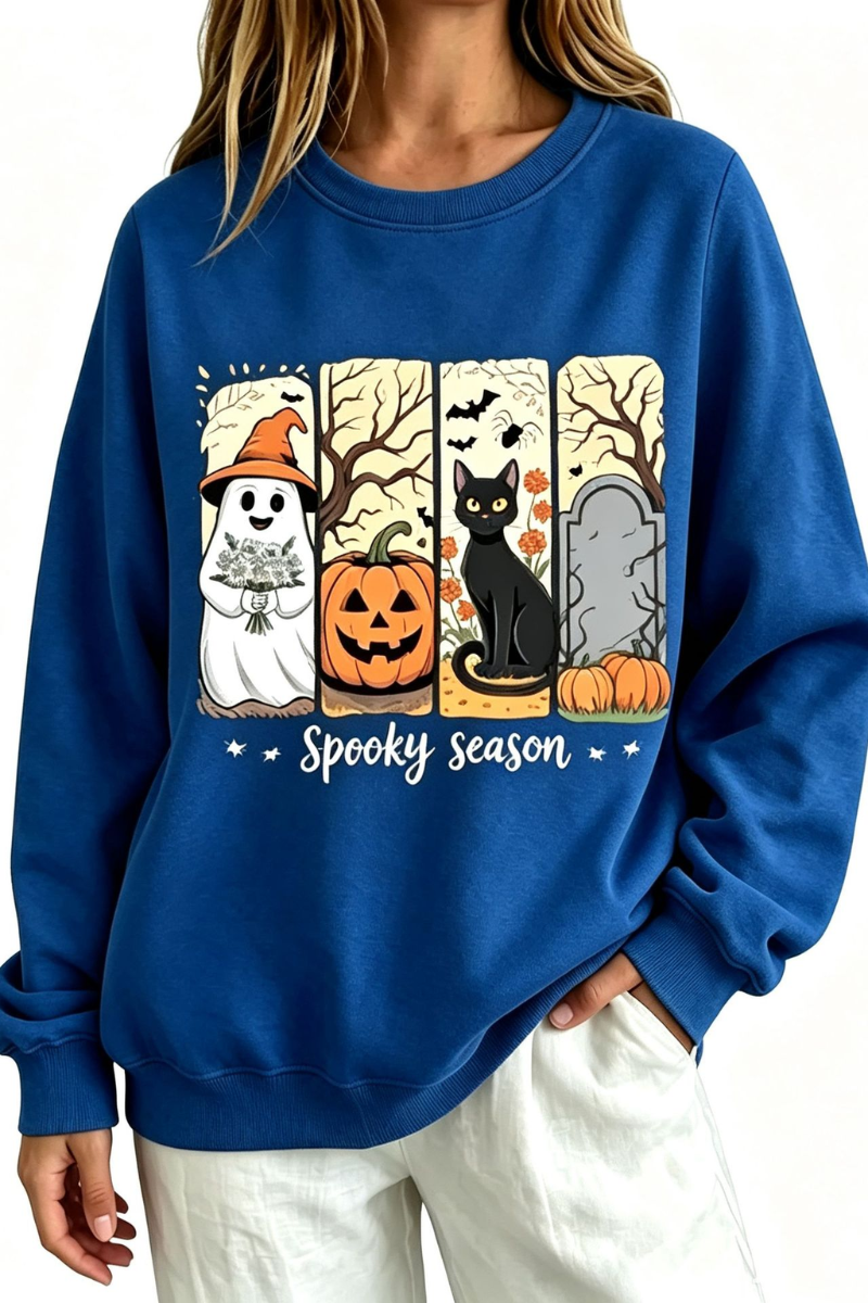 Women's Fall Halloween Spooky Print Thin Relaxed Sweatshirt