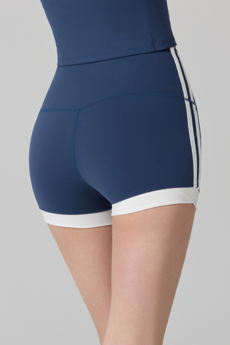 Women's Side Contrast Double Stripes Slim Fit Sports Shorts