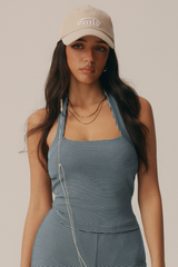 Women's Striped Halter Square Neck Padded Yoga Tank Top