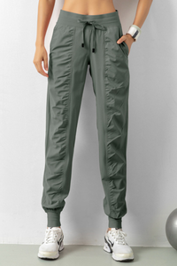 Women's Lightweig Drawstring Pocketed Ruched Side Joggers