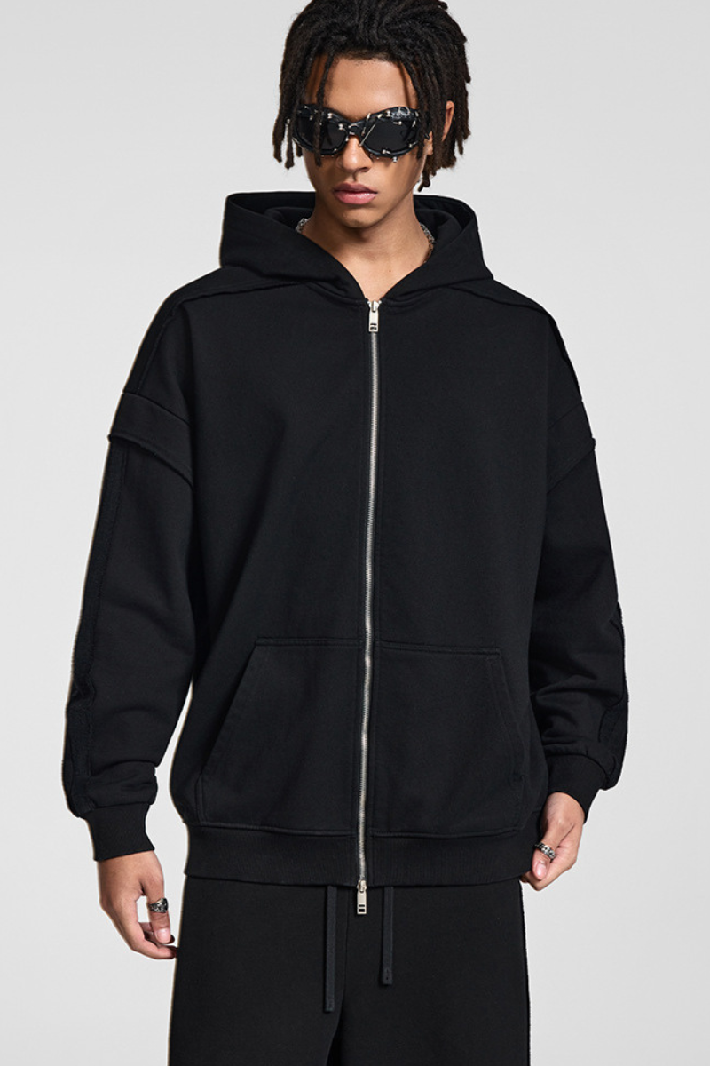 Faux two-piece with zipper hoodie