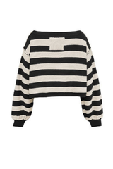 Women's Winter Boat Neck Boho Striped Cropped Knit Sweater