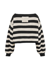 Women's Winter Boat Neck Boho Striped Cropped Knit Sweater
