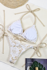 Women's Sexy High Waist Deep V Halter Slit Bikini - 3pcs