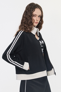 Women's Color Block Side Stripe Stand Collar Full Zip Jacket