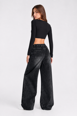 Women's High-Rise Wide-Leg Jeans With A Half-Elastic Waist