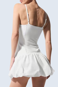 Women's Thin Strap Pleated Ruffle Hem Athletic Tennis Dress