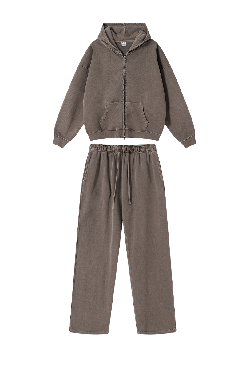 Unisex Fall Vintage Cotton Set:Hooded Jacket And Sweatpants