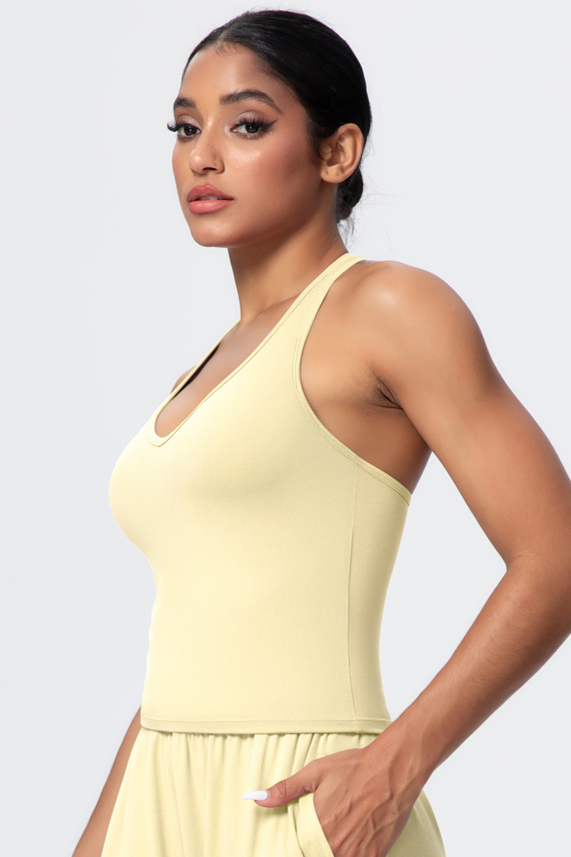Women’s Brushed-Fabric V-Neck Halter Spaghetti-Strap Open-Back Sports Tank