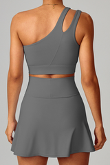 Women's Yoga Set:Sloping Shoulder Bandeau Bra And Skirt