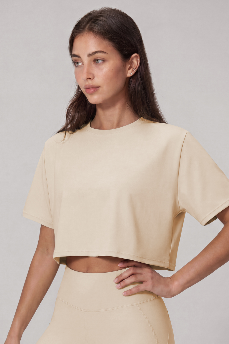 Women's Loose Fit Cropped Workout Short Sleeve T Shirt