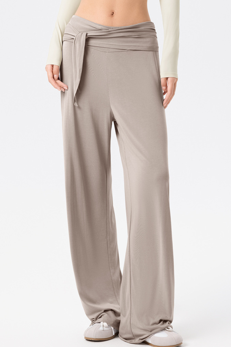Women's Wrap Waist Flowy Loose-Fitting Wide-Leg Pants