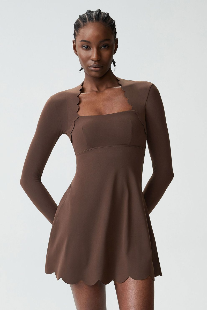 Women's Long Sleeve Wave-Detail Yoga Dress