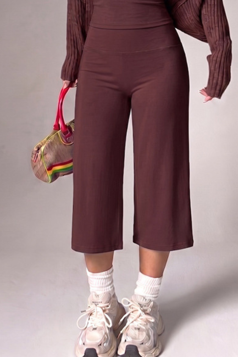 Women's High-Waist Wide-Leg Sports Yoga Cropped Pants