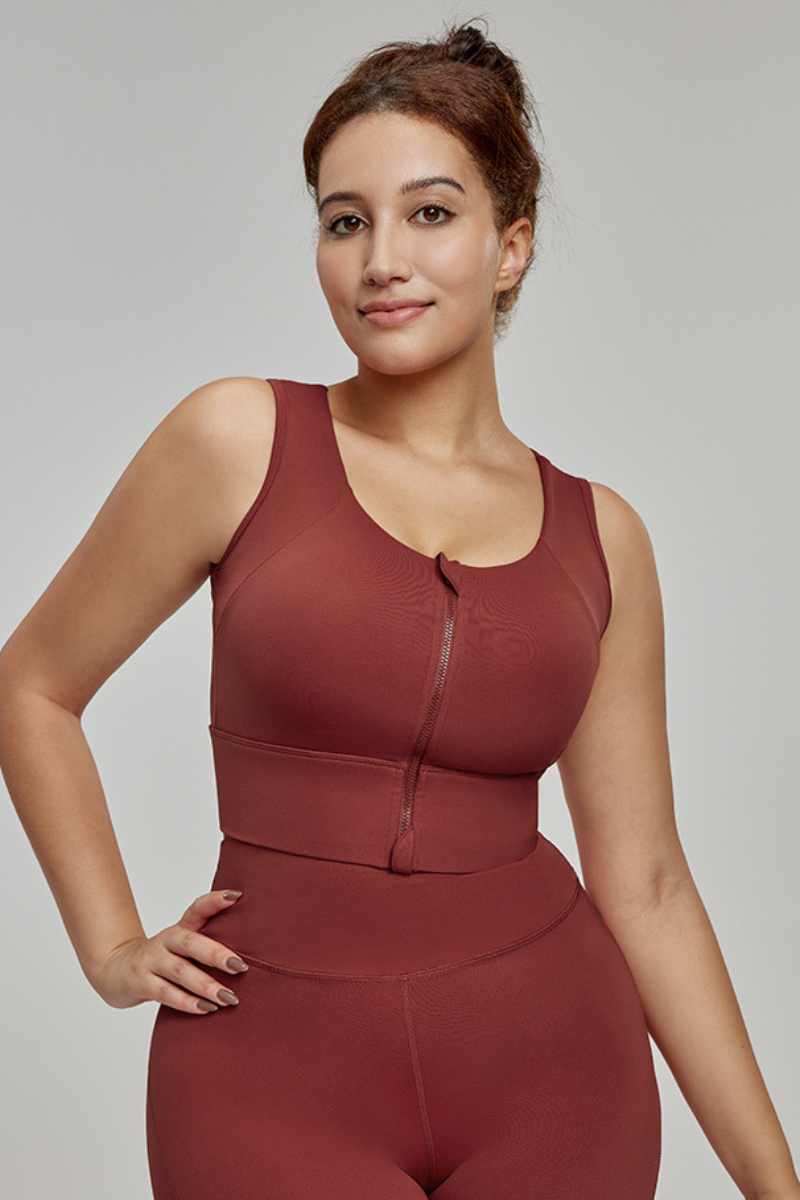 Plus Size Women's High-Strength Zipper Wide Strap Sports Bra