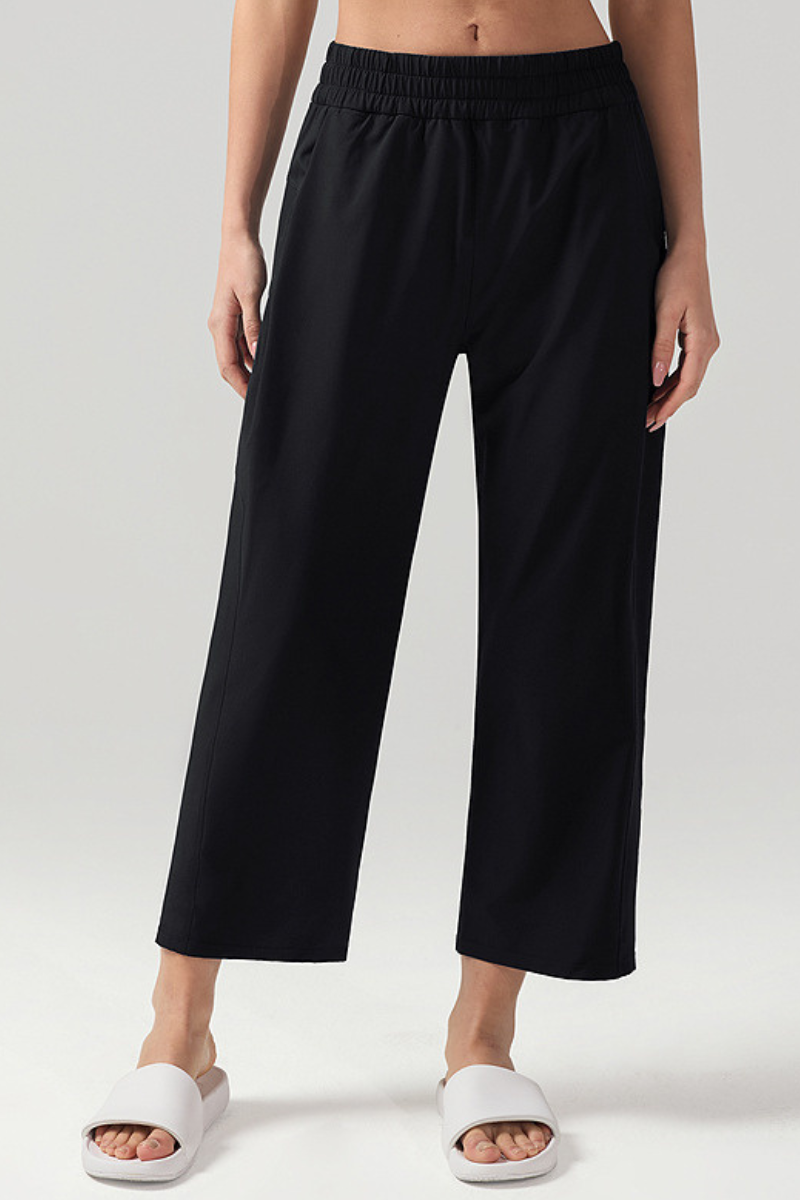 Women's Sports Solid Side Pocket Wide-Leg Pants