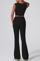 Women's V-Neck Tank Top & Twist Waist Flared Pants Yoga Set