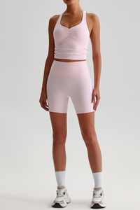 Women's Bare Feel Pleated Tank Top And Sport Shorts Yoga Set