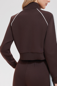 Women's Athletic Stand Collar Color Block Corpped Jacket