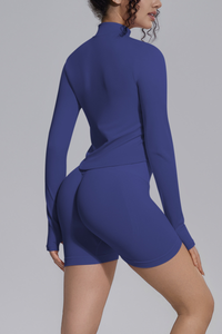 Women's Seamless Bra&Stand Collar Jacket &Shorts 3 Piece Set