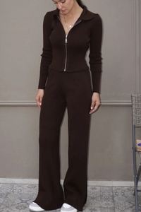 Fitted knit sweater and pants set