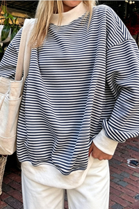 Women's Fall Southern Style Soft Striped Mock Neck Sweatshirt