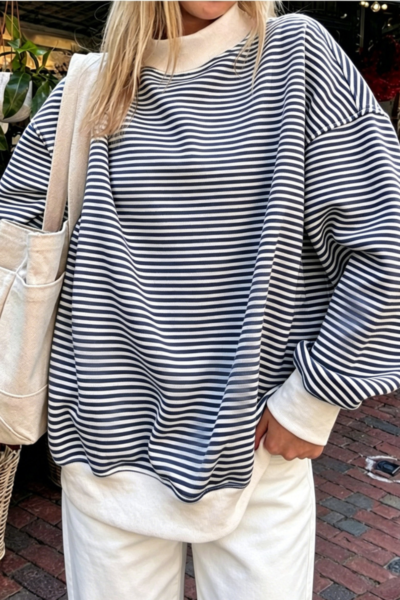 Women's Fall Southern Style Soft Striped Mock Neck Sweatshirt