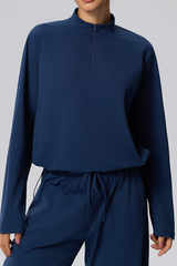 Women's Fall Half-Zip Drawstring Hem Mock Neck Athletic Top