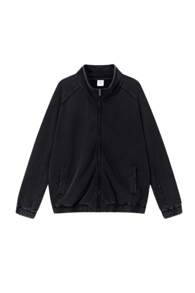 Men's Fall  100% Cotton Washed Faded Raw Edge Zip Up Jacket