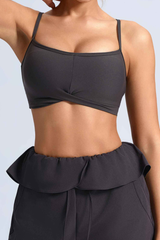 Women's Athletic Thin Strap Knot Front Criss Cross Back Bra