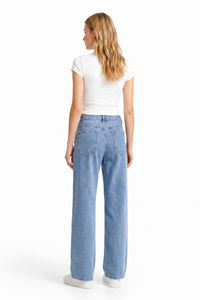 Women's Mid Waist Washed Straight Leg Jeans