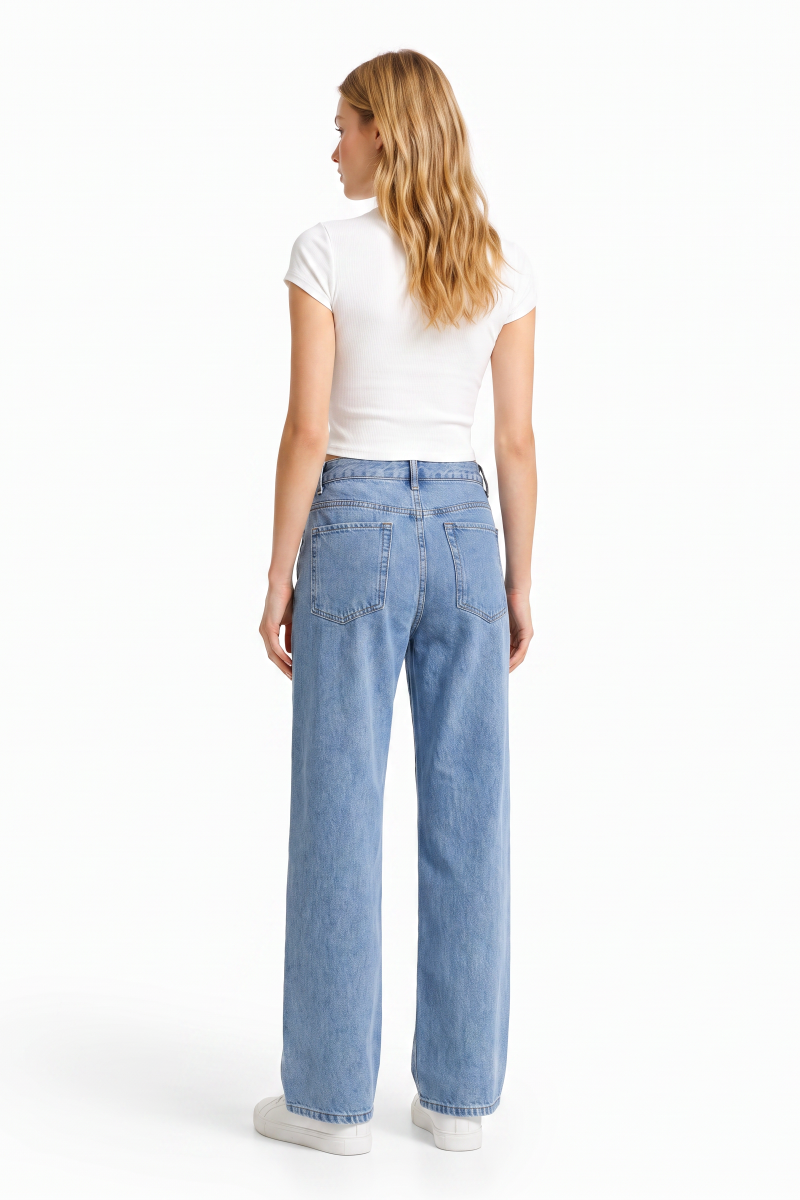 Women's Mid Waist Washed Straight Leg Jeans