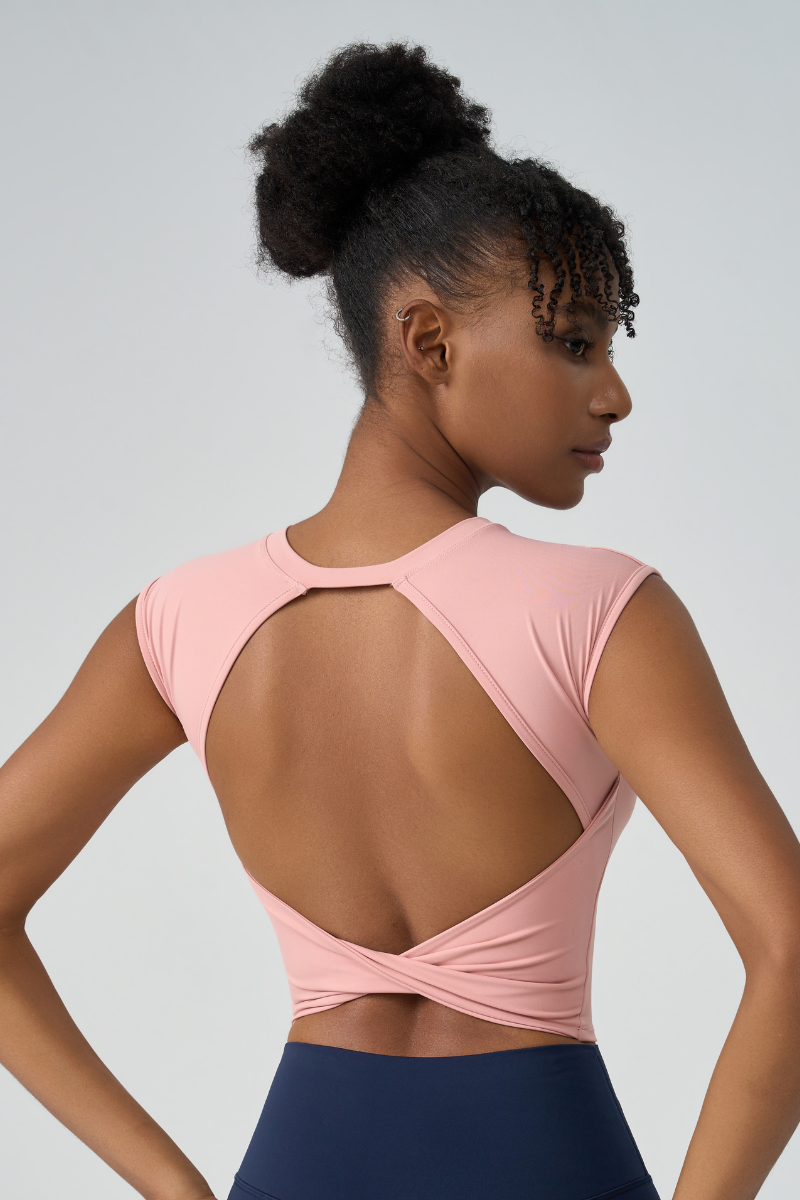 Women's Crew Neck Pleated-Back Open Sports Tank Top