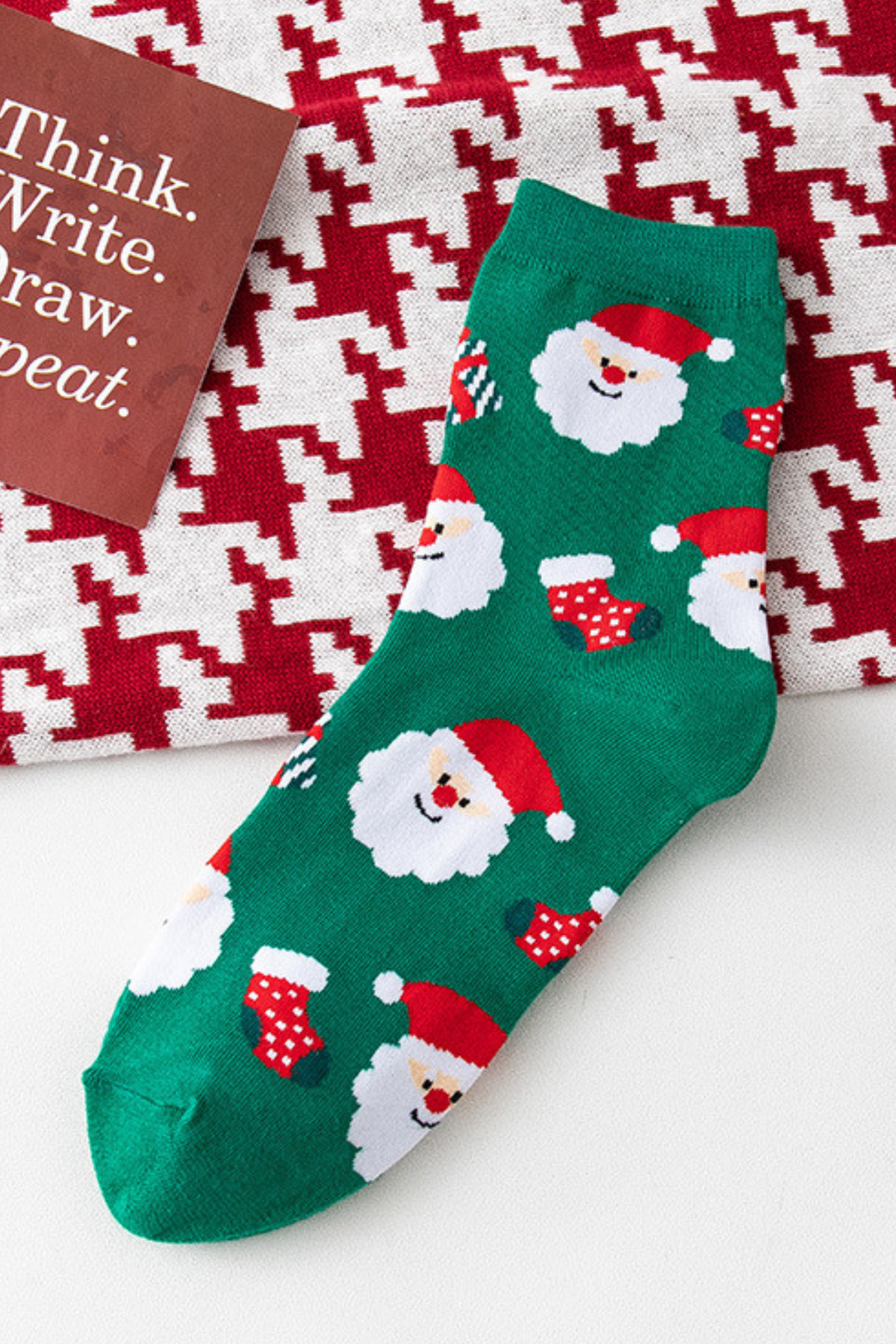 Women Christmas Reindeer Santa Snowman Print Mid Calf Socks