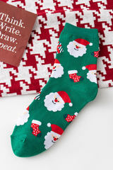 Women Christmas Reindeer Santa Snowman Print Mid Calf Socks