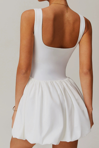 Women's Square Neck Bubble Hem Built-in Shorts Mini Dress