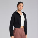 Short sports jacket with women's zipper and velvet yoga suit, casual hooded top