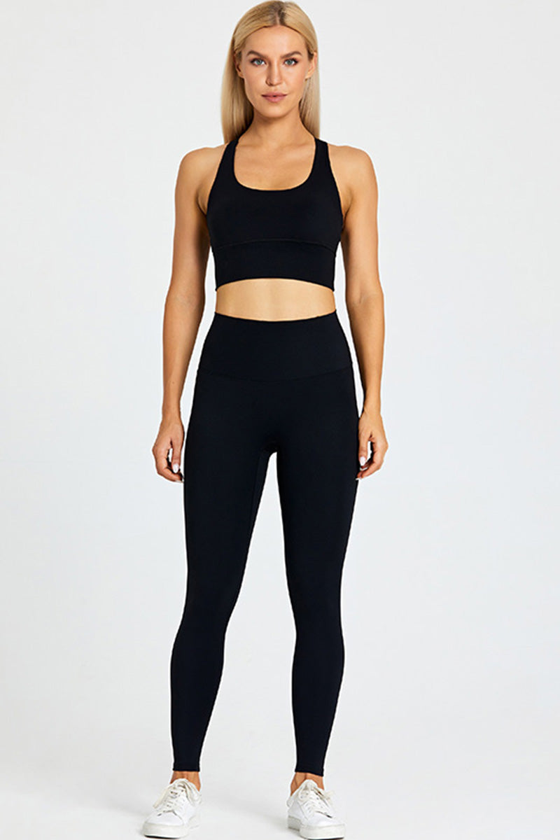 High Stretch Cross-Back Sports Bra + Sports Leggings 2-Piece Set