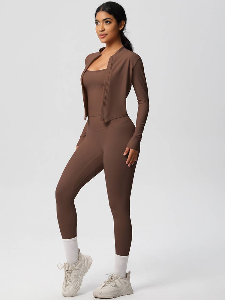 Women Activewear Set:Slim Fit Sports Bra+Zip Jacket+Leggings