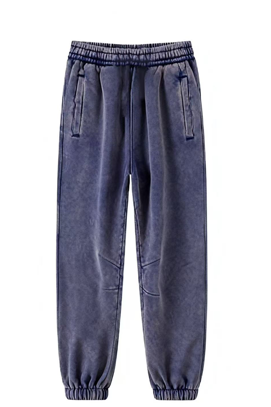 Men/Women Unisex Wax-Dye Washed Fleece Jogger Pants
