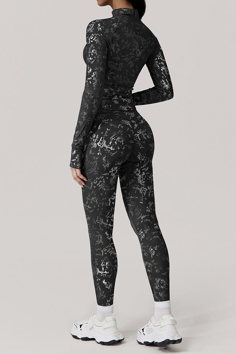 Women Gold Foil Fabric Sports Jackets + Yoga Sports Leggings