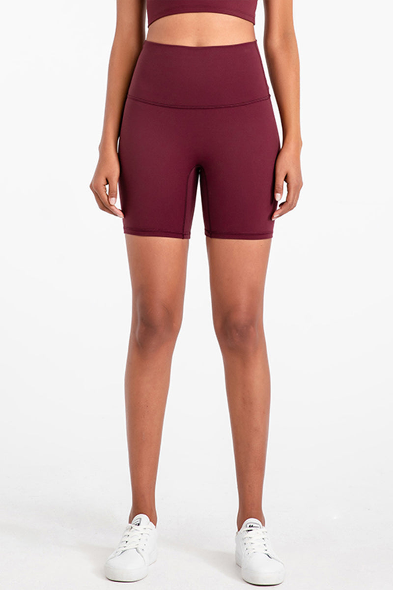 Solid High-Waisted Stretch Sports Shorts