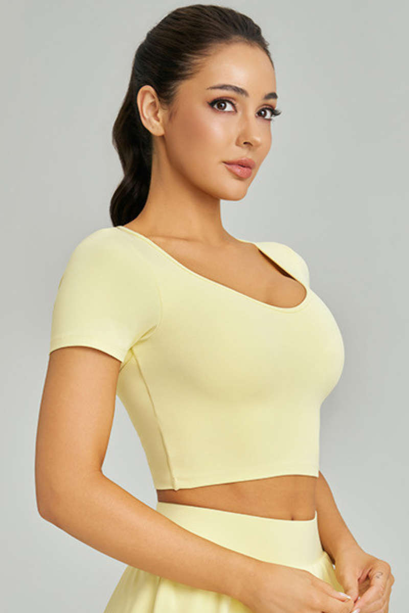 Women's Summer Cross-Back Cropped Slim Solid Yoga T-shirt