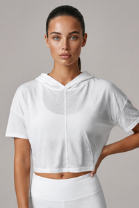 Women’s Hooded Cut Out Cropped Breathable Short-Sleeved Top