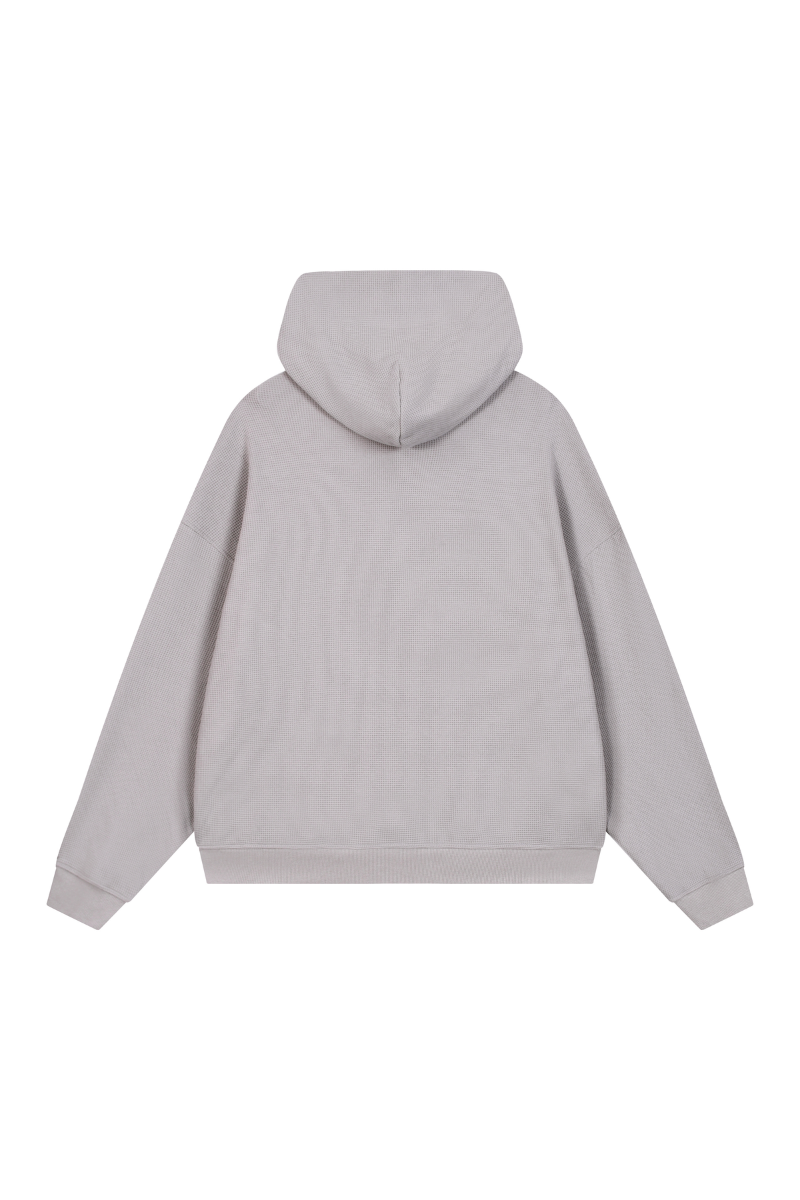 Unisex Fall Boxy Fit Waffle Texture Pullover Relaxed Hoodie