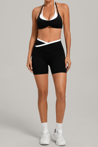 Women's Color Block Set:Halter Bra & V Waist Pocket Shorts