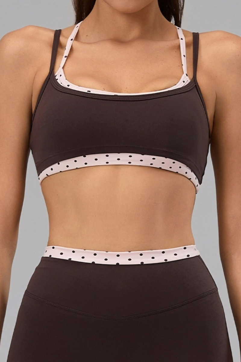 Women's Athletic Fake 2 Piece Polka Dot Yoga  Bra