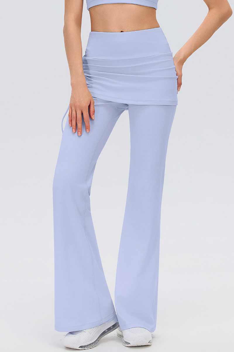 Women's Fake 2-Piece Skort Overlay Ruched Flare Yoga Pants